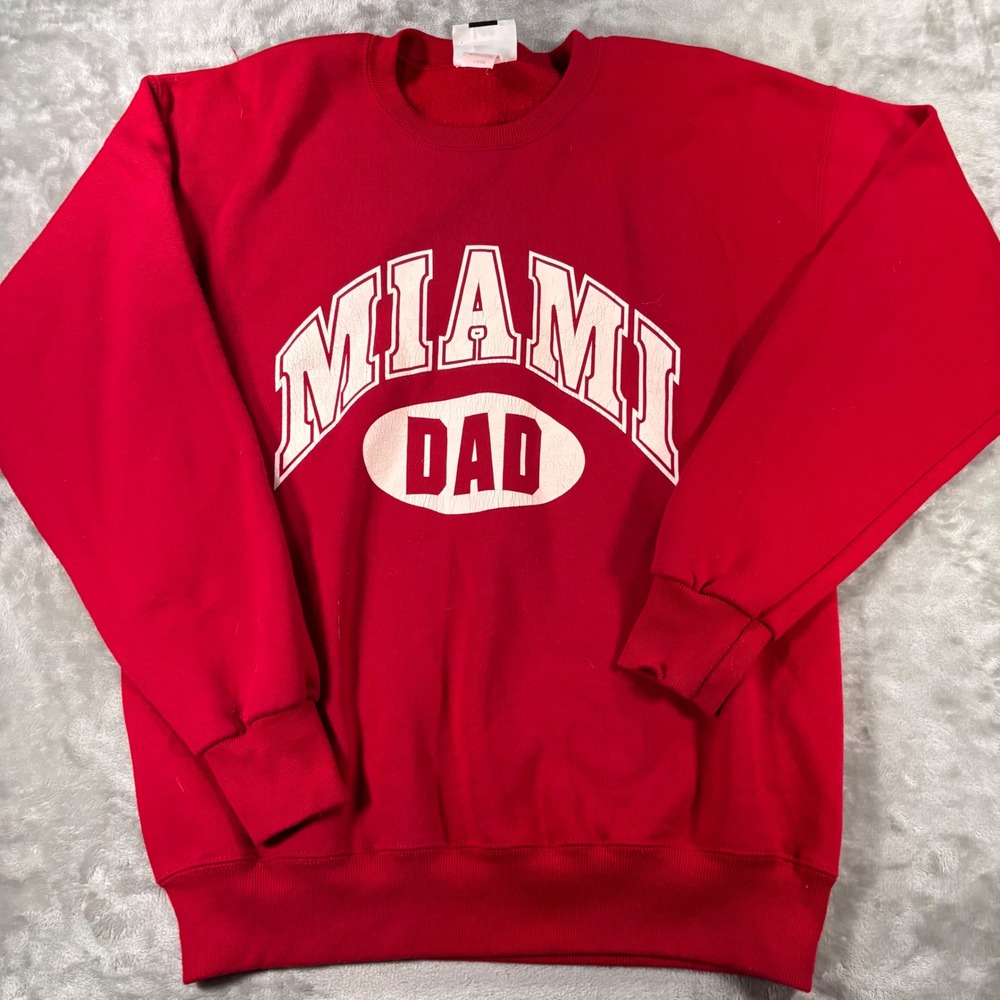 Vintage Lee Miami Dad Sweatshirt Mens Large Red Made in USA Heavyweight Crewneck